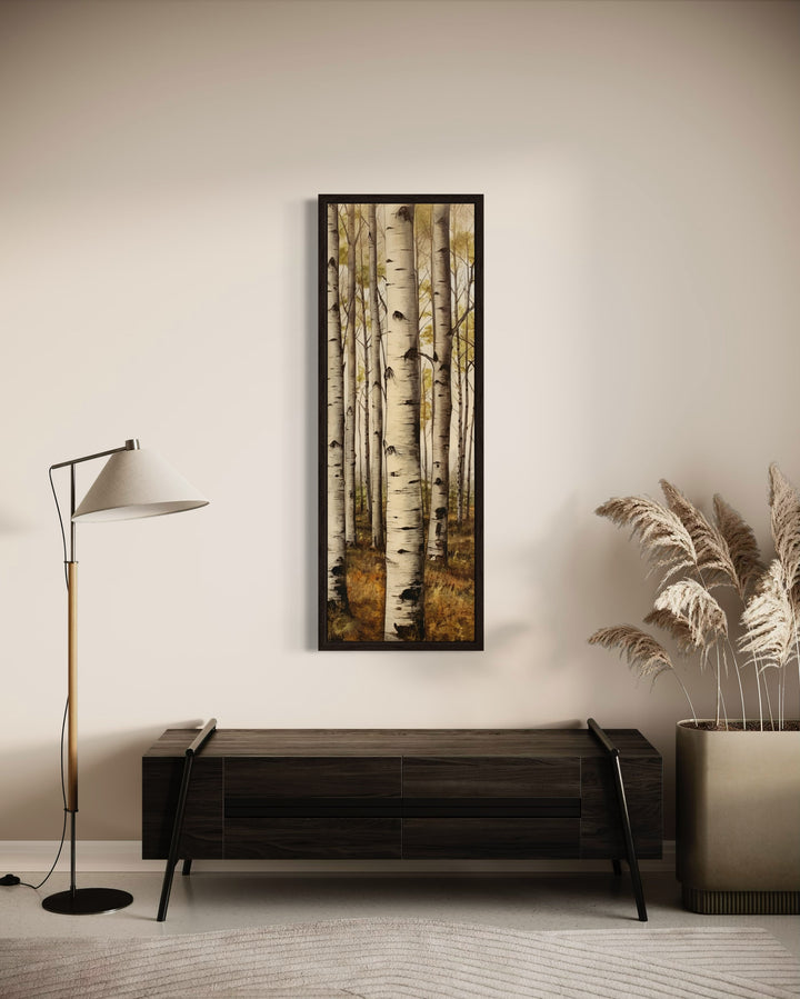 Tall Narrow Aspen Trees Vertical Framed Canvas Wall Art
