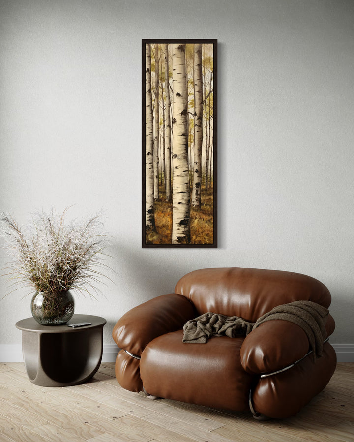 Tall Narrow Aspen Trees Vertical Framed Canvas Wall Art