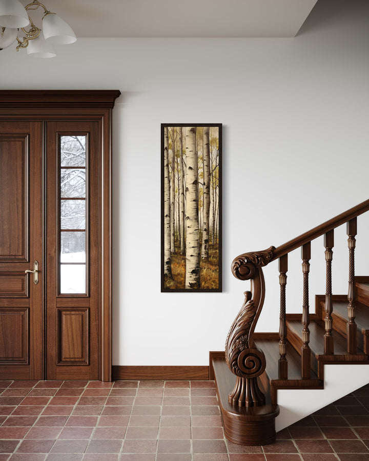Tall Narrow Aspen Trees Vertical Framed Canvas Wall Art