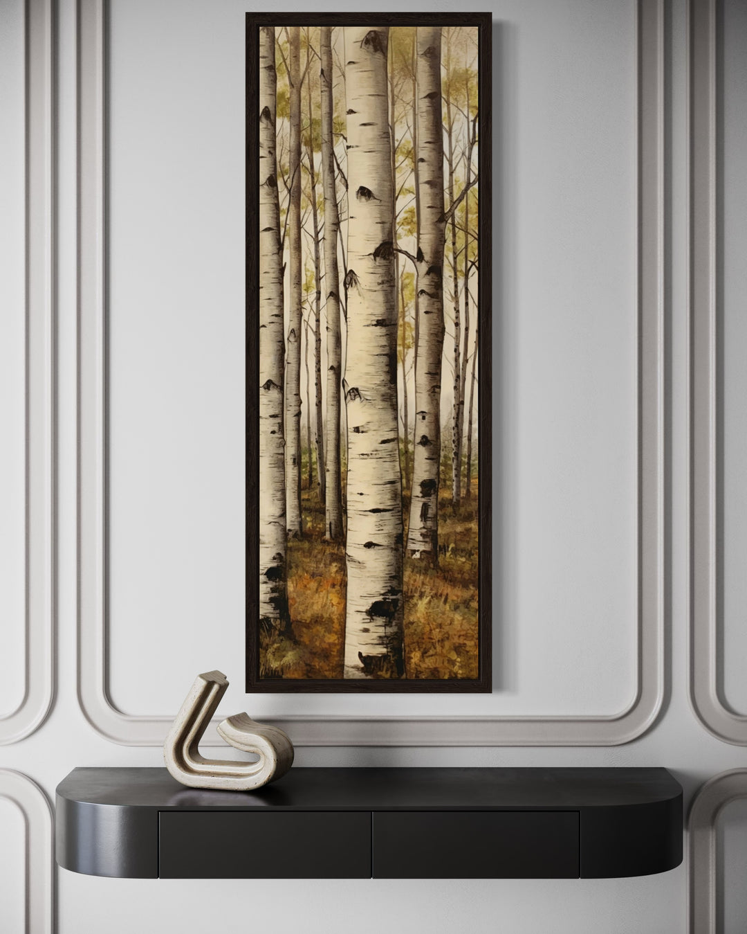 Tall Narrow Aspen Trees Vertical Framed Canvas Wall Art