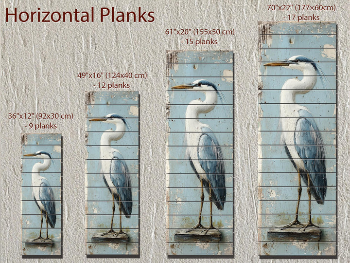 Tall Narrow Blue Heron Real Wood Wall Art