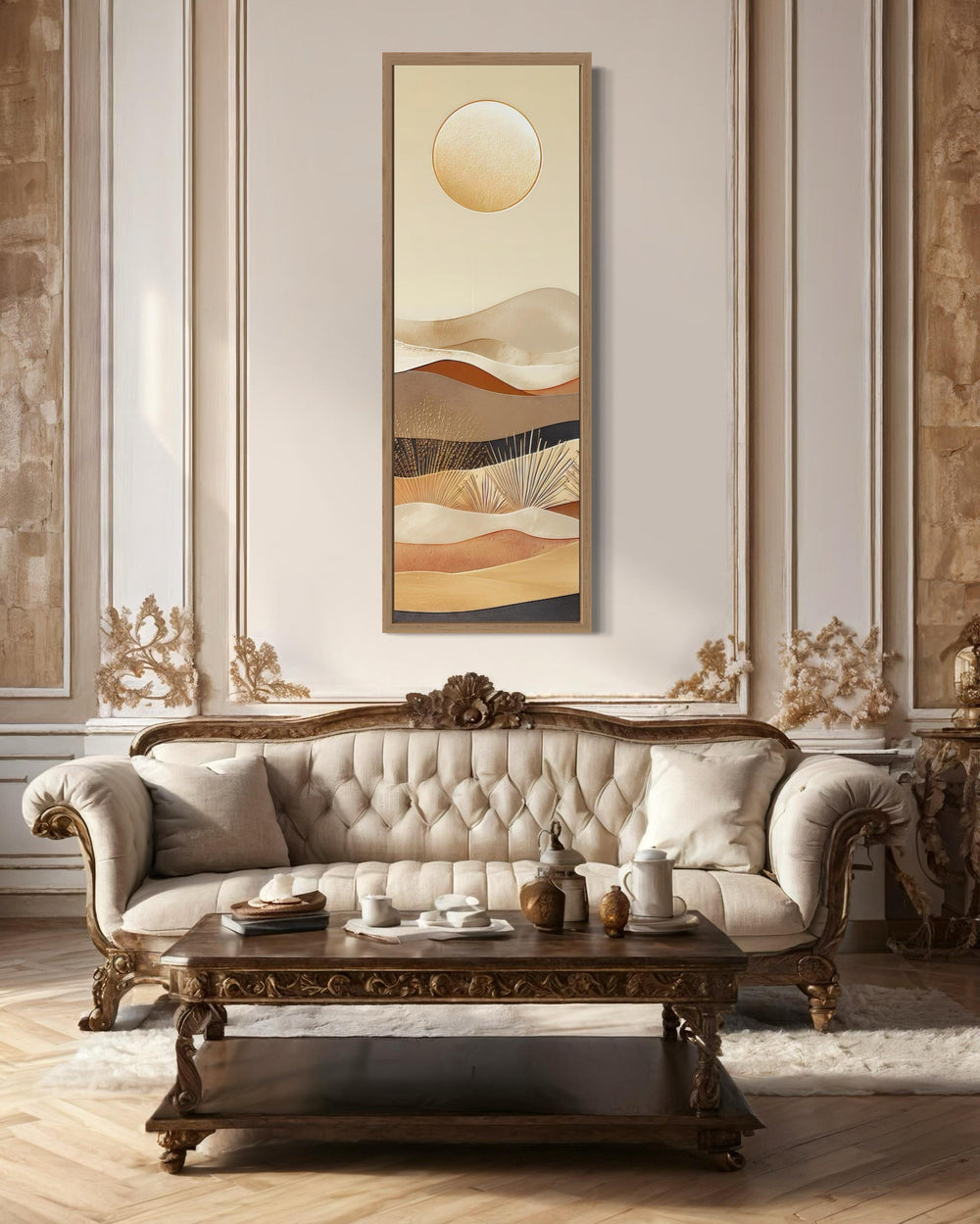 Tall Narrow Boho Desert And Sun Canvas Vertical Wall Art