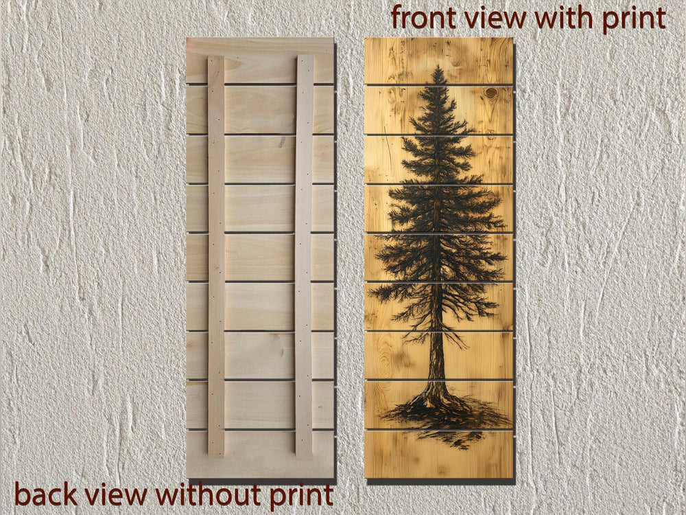 Tall Narrow Pine Tree Painted On Rustic Wood Real Wood Wall Art