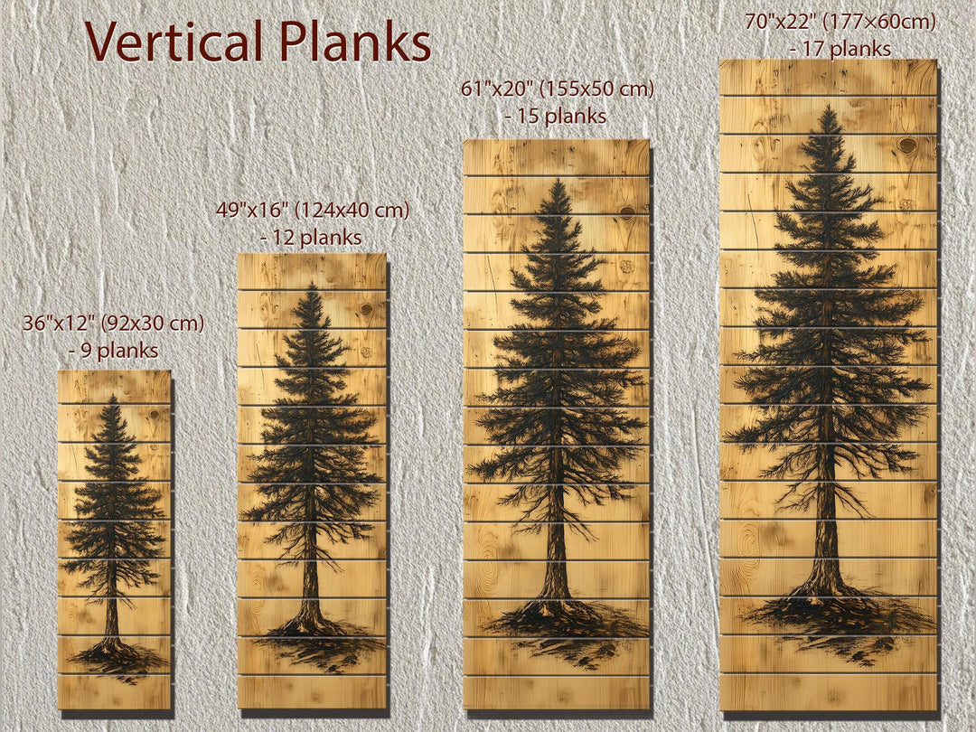 Tall Narrow Pine Tree Painted On Rustic Wood Real Wood Wall Art