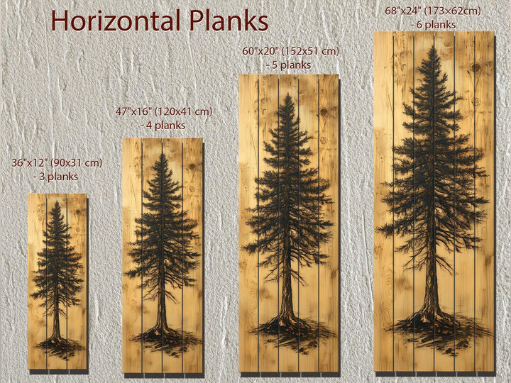 Tall Narrow Pine Tree Painted On Rustic Wood Real Wood Wall Art