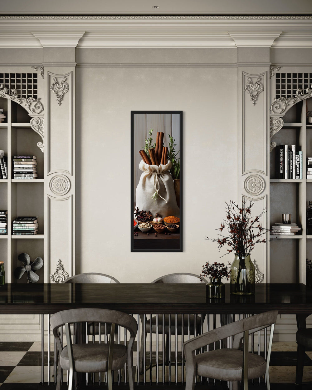 Tall Narrow Vertical Herbs And Spices Kitchen Framed Canvas Wall Art