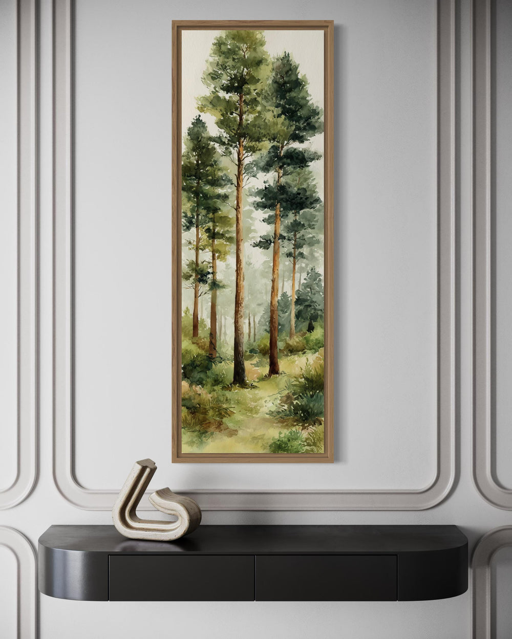 Tall Narrow Watercolor Pine Forest Vertical Canvas Wall Art