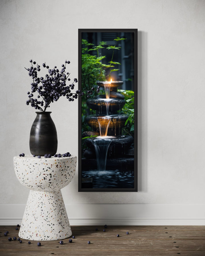 Tall Narrow Zen Fountain Framed Vertical Canvas Wall Art