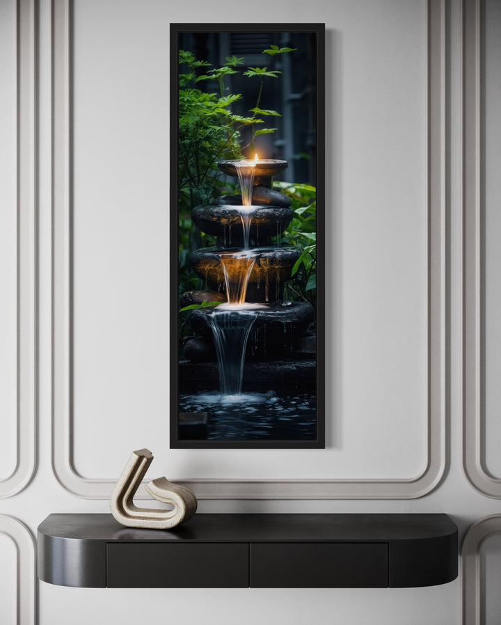 Tall Narrow Zen Fountain Framed Vertical Canvas Wall Art