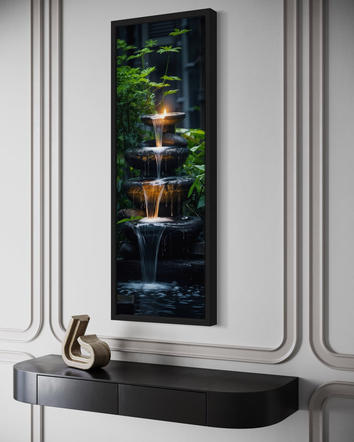 Tall Narrow Zen Fountain Framed Vertical Canvas Wall Art