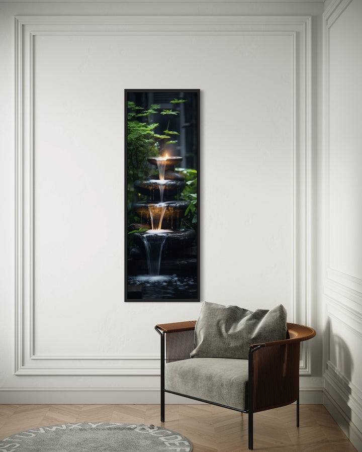 Tall Narrow Zen Fountain Framed Vertical Canvas Wall Art