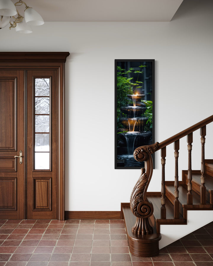 Tall Narrow Zen Fountain Framed Vertical Canvas Wall Art