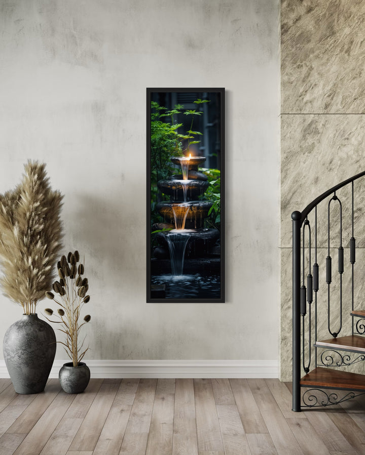 Tall Narrow Zen Fountain Framed Vertical Canvas Wall Art