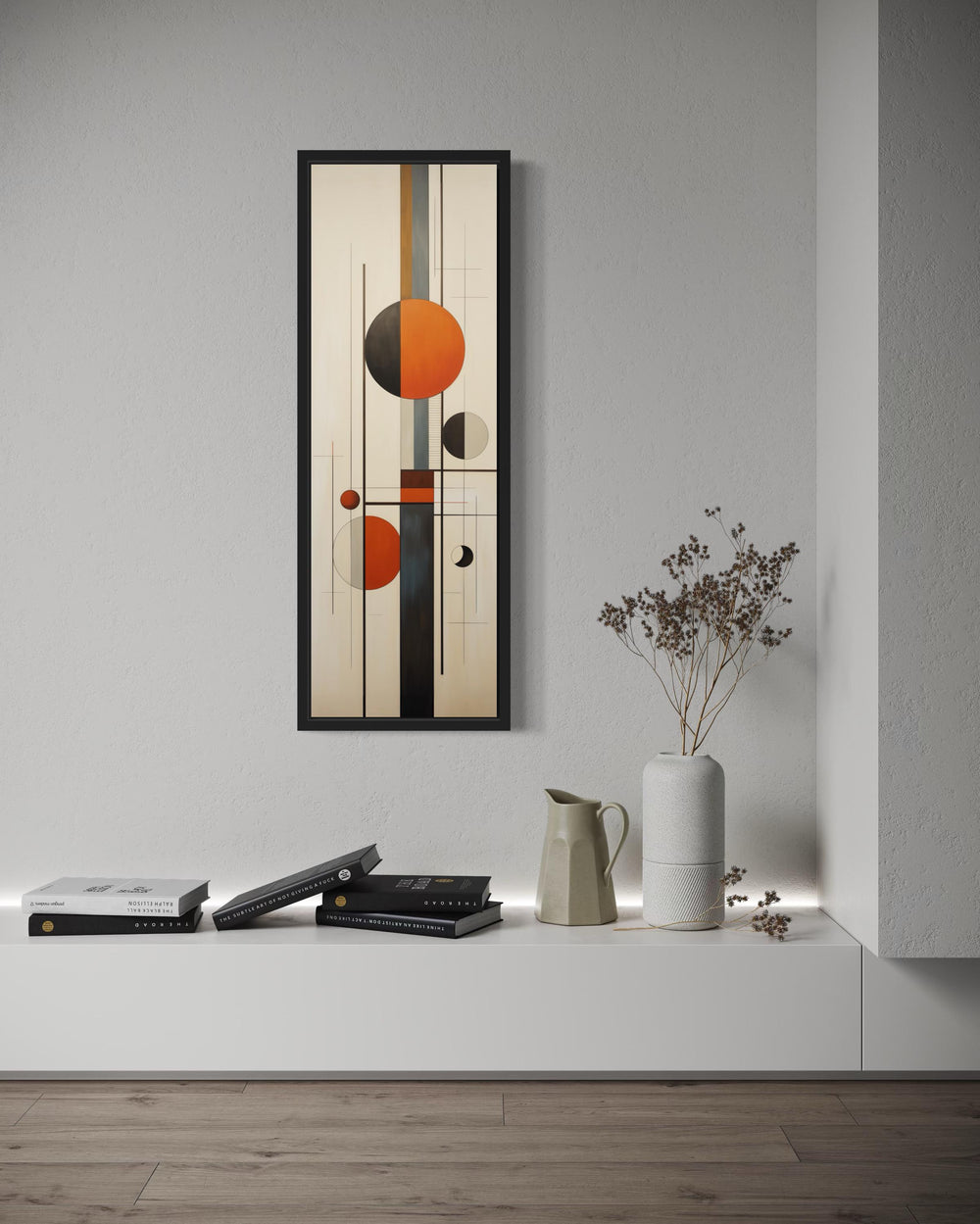 Tall Vertical Abstract Geometric Mid Century Modern Wall Art