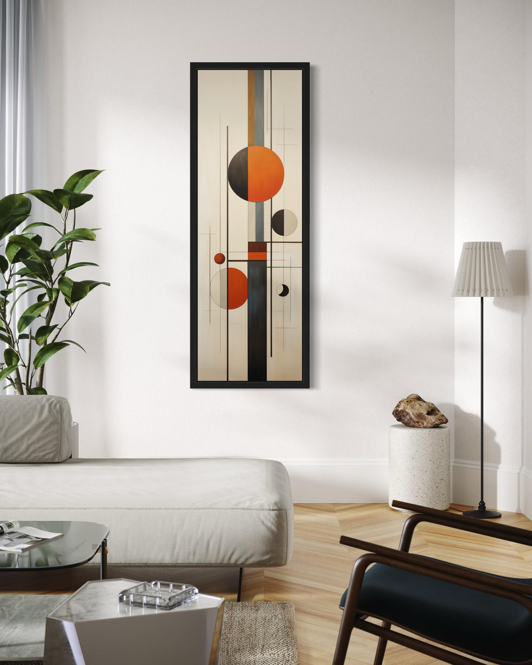 Tall Vertical Abstract Geometric Mid Century Modern Wall Art