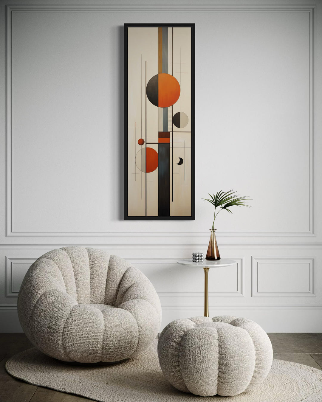 Tall Vertical Abstract Geometric Mid Century Modern Wall Art