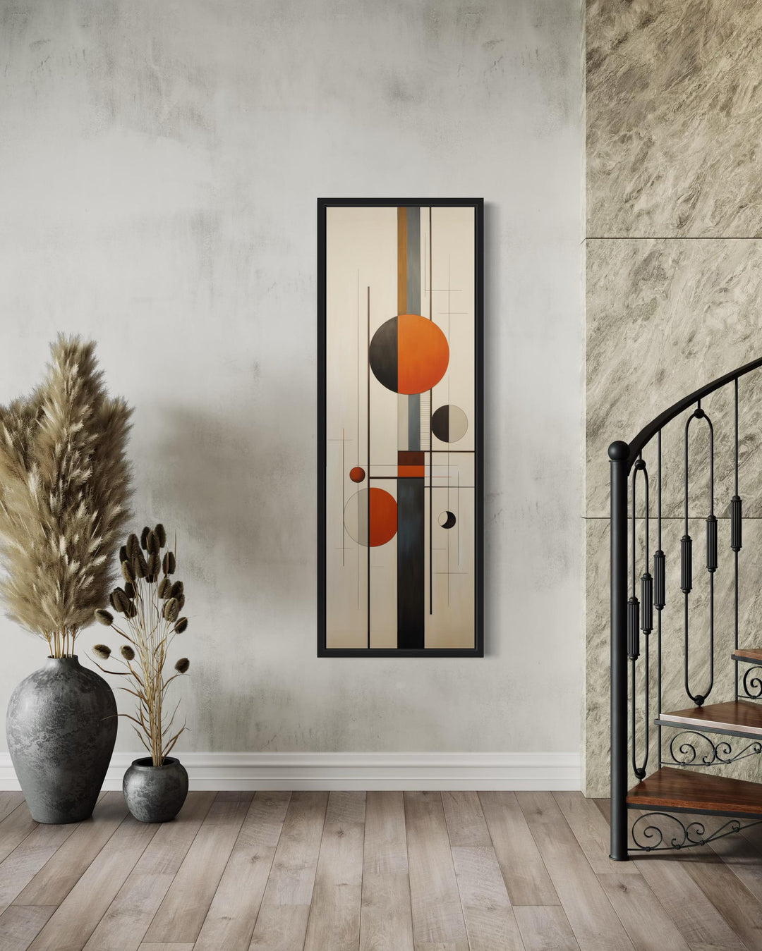 Tall Vertical Abstract Geometric Mid Century Modern Wall Art