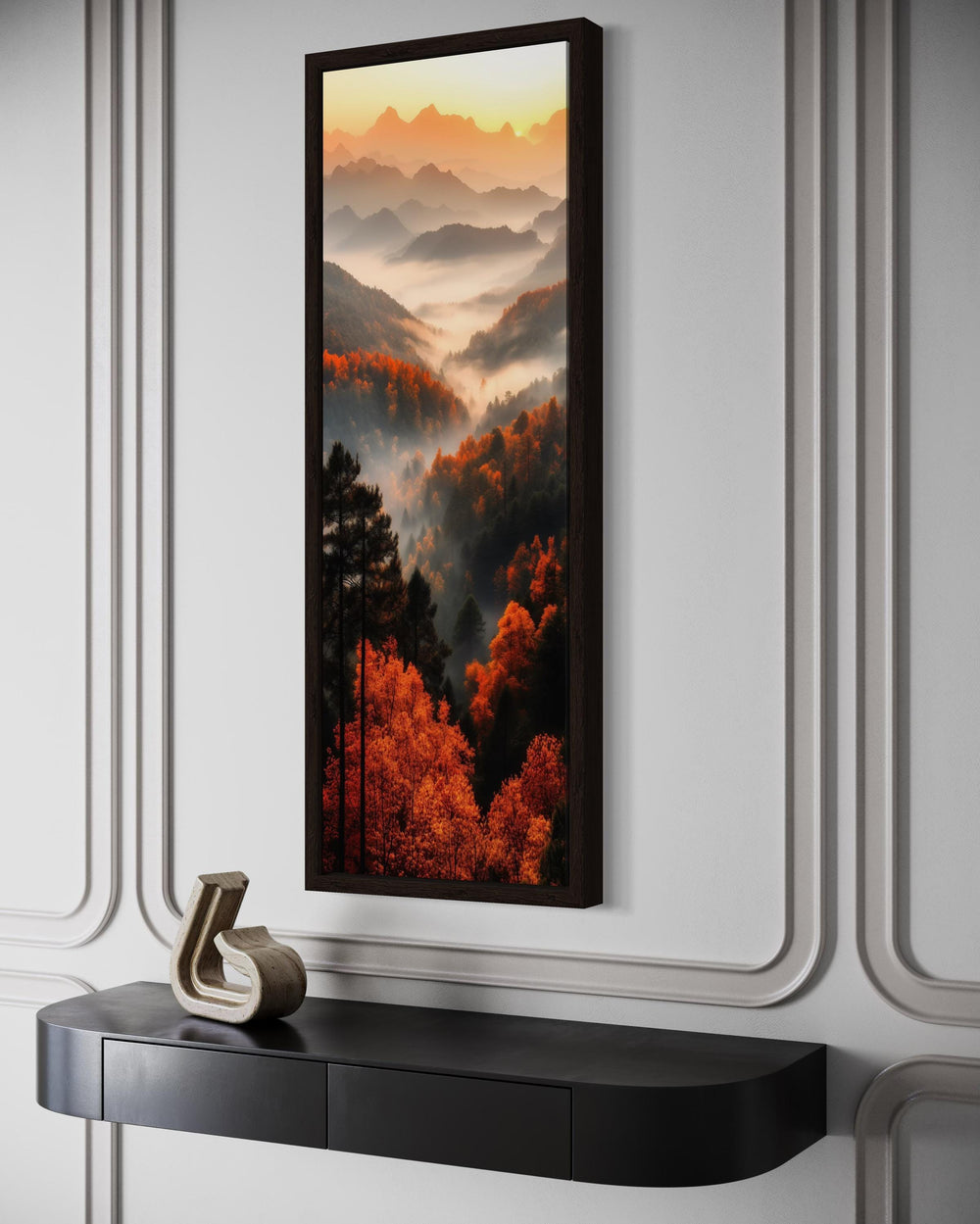 Tall Vertical Foggy Mountain Forest Landscape Canvas Wall Art