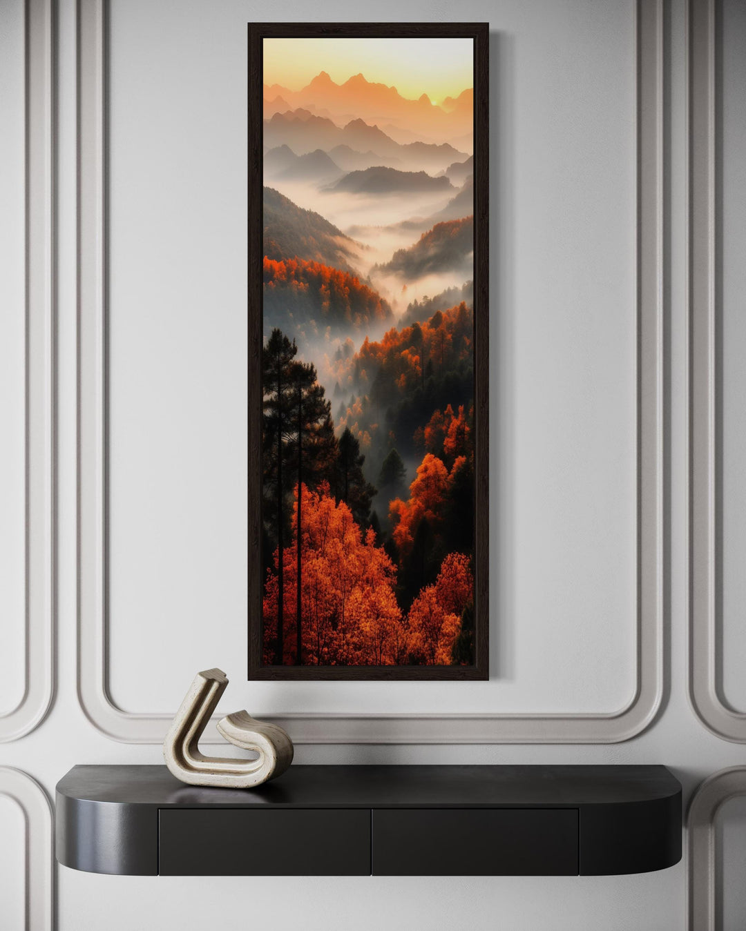 Tall Vertical Foggy Mountain Forest Landscape Canvas Wall Art