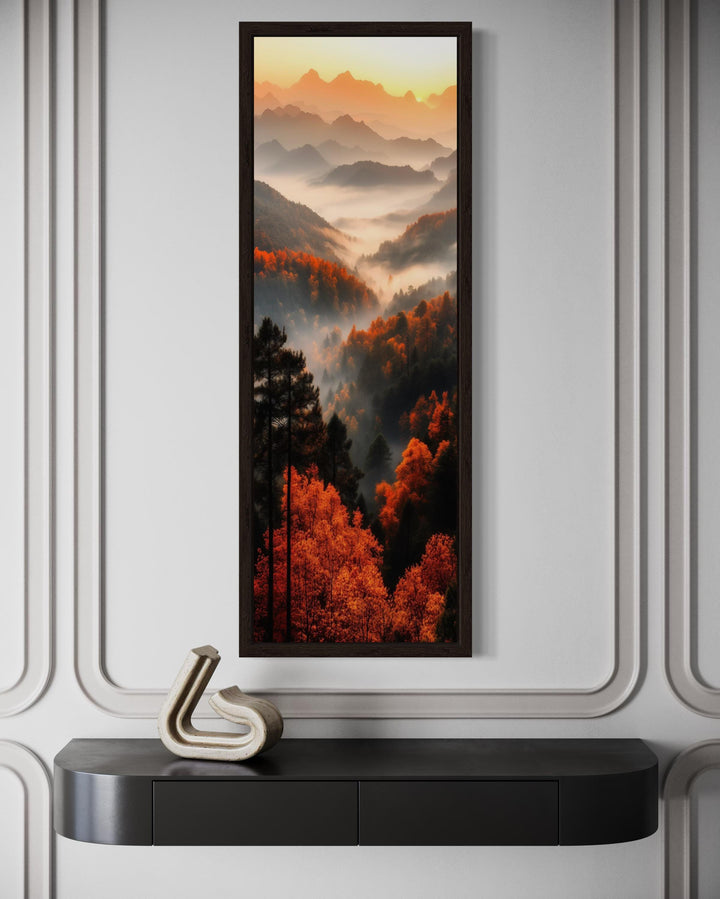 Tall Vertical Foggy Mountain Forest Landscape Canvas Wall Art