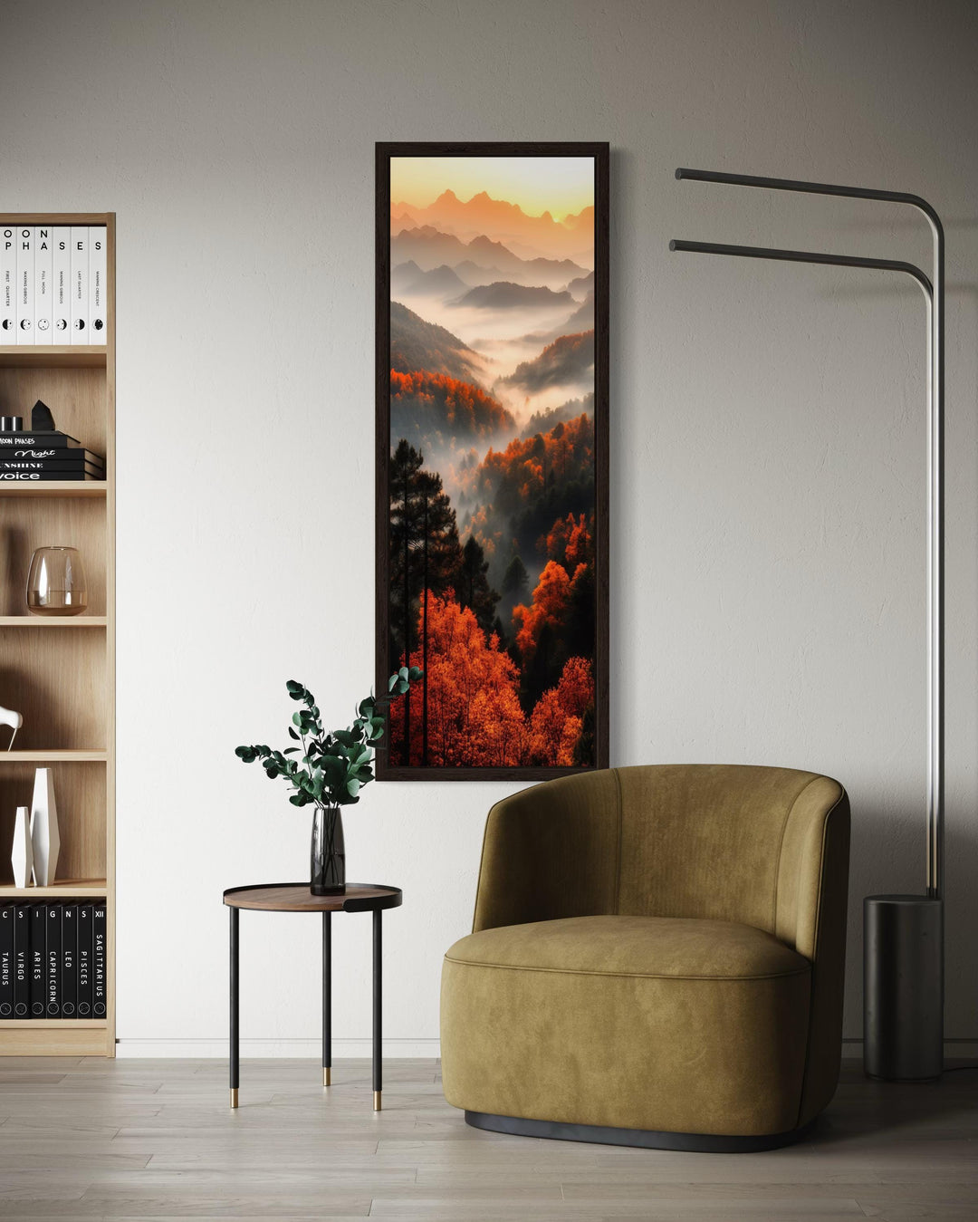Tall Vertical Foggy Mountain Forest Landscape Canvas Wall Art