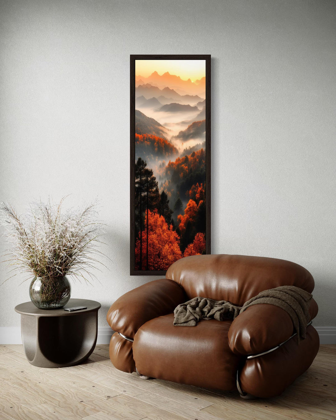 Tall Vertical Foggy Mountain Forest Landscape Canvas Wall Art