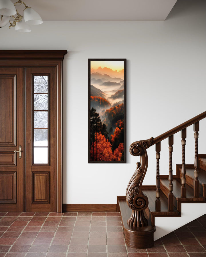Tall Vertical Foggy Mountain Forest Landscape Canvas Wall Art