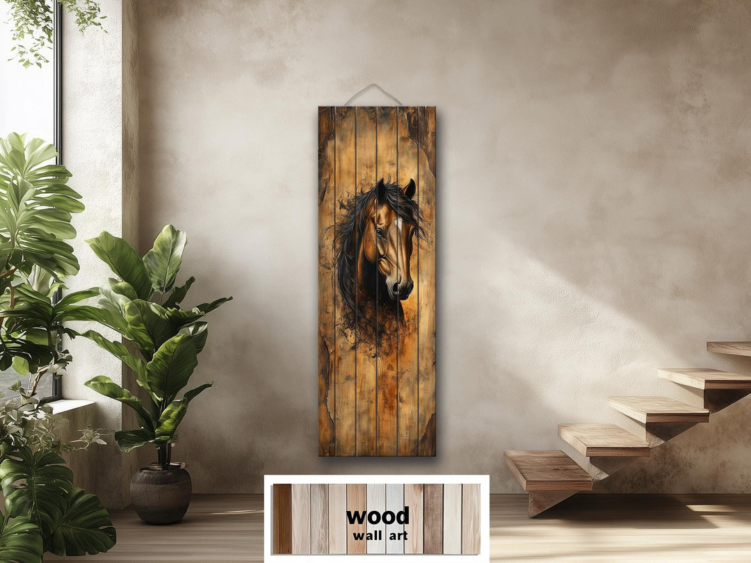 Tall Vertical Horse Portrait Real Wood Wall Art
