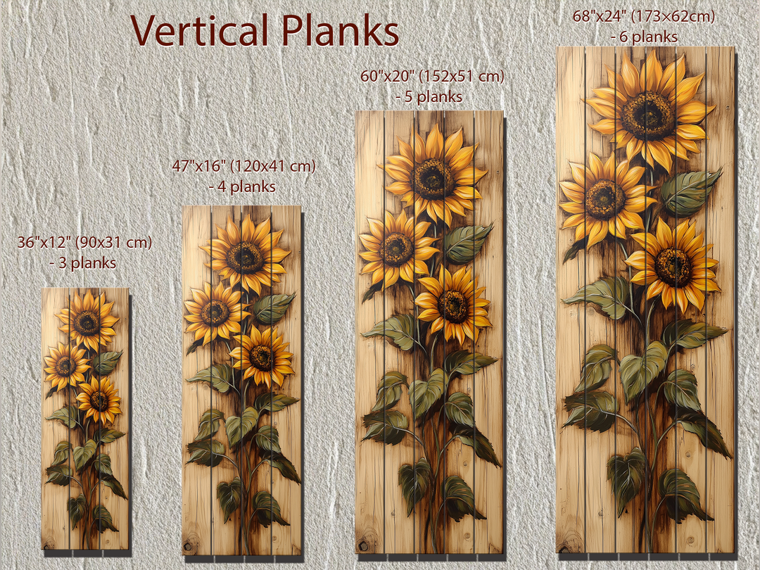 Tall Vertical Narrow Rustic Sunflowers Wood Wall Art