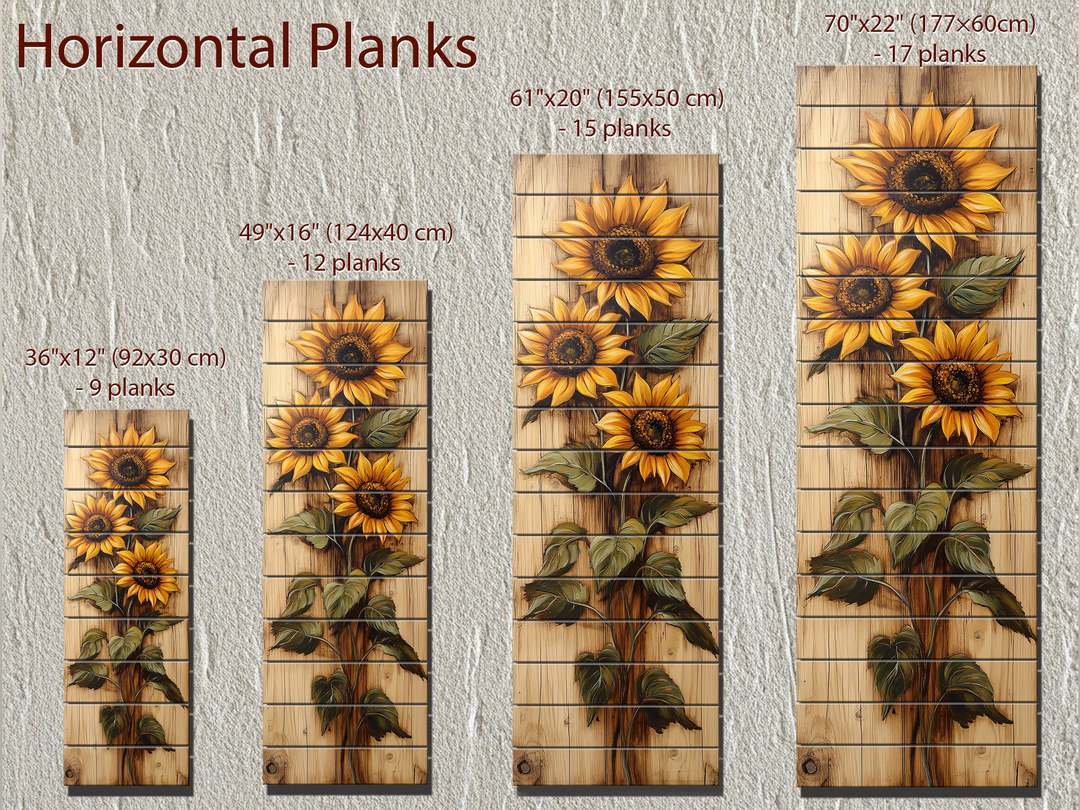 Tall Vertical Narrow Rustic Sunflowers Wood Wall Art