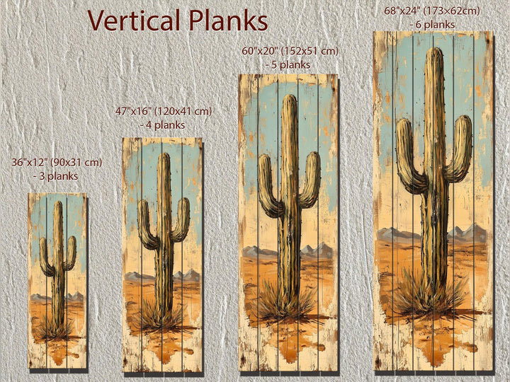 Tall Vertical Saguaro Cactus Wood Wall Art