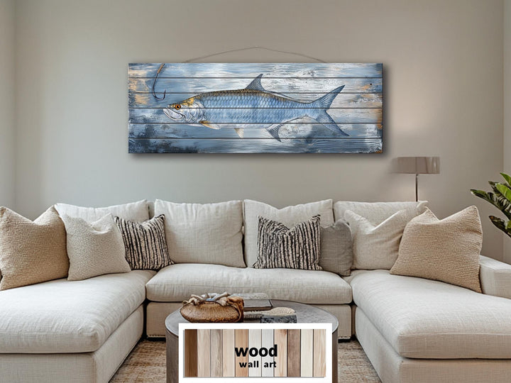 Tarpon Real Wood Wall Art – Long Horizontal Coastal Fishing Sign