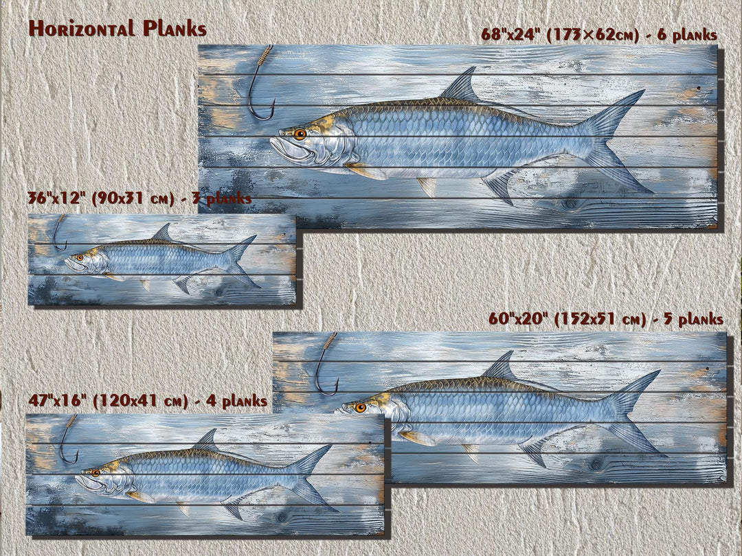 Tarpon Real Wood Wall Art – Long Horizontal Coastal Fishing Sign