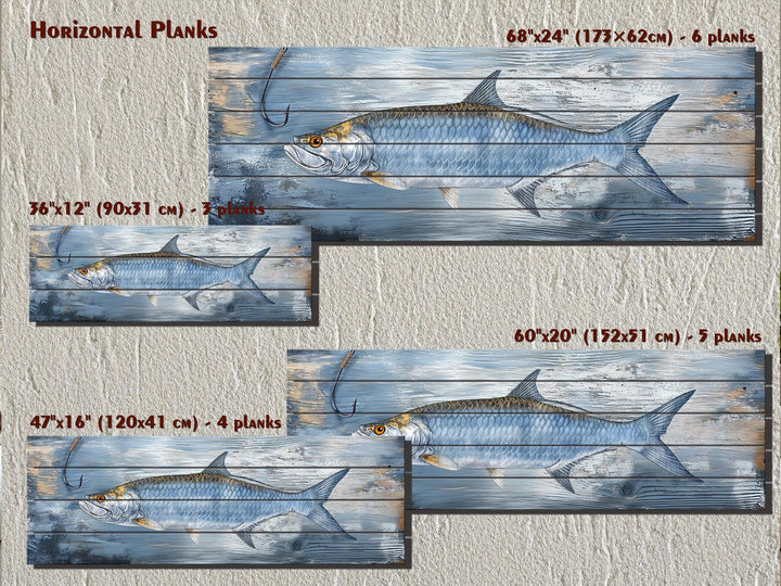 Tarpon Real Wood Wall Art – Long Horizontal Coastal Fishing Sign