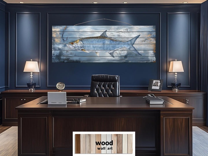 Tarpon Real Wood Wall Art – Long Horizontal Coastal Fishing Sign