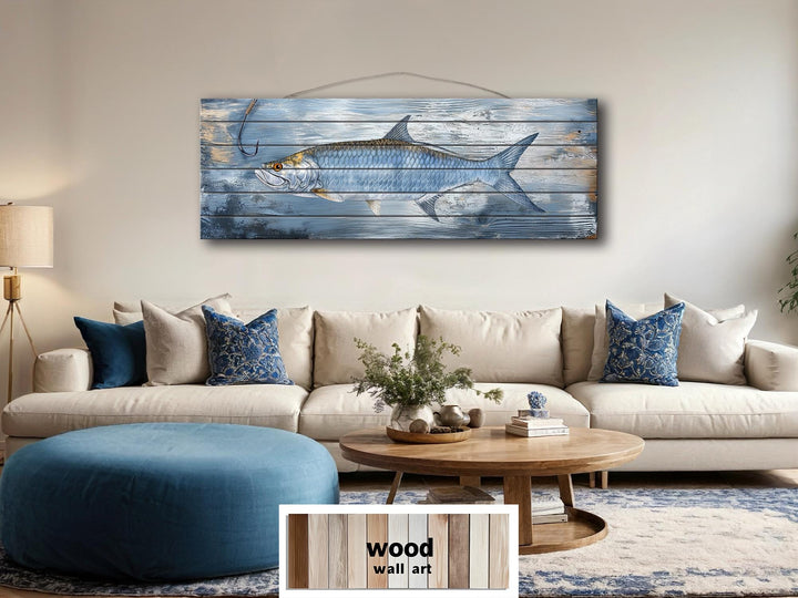 Tarpon Real Wood Wall Art – Long Horizontal Coastal Fishing Sign