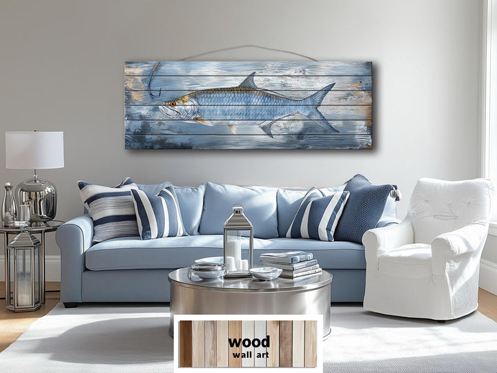Tarpon Real Wood Wall Art – Long Horizontal Coastal Fishing Sign