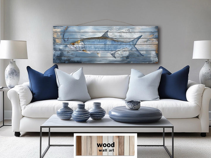 Tarpon Real Wood Wall Art – Long Horizontal Coastal Fishing Sign