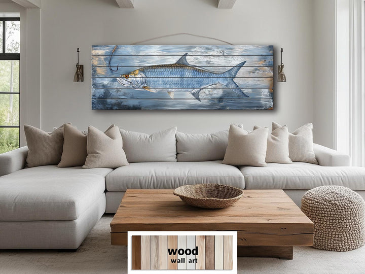 Tarpon Real Wood Wall Art – Long Horizontal Coastal Fishing Sign