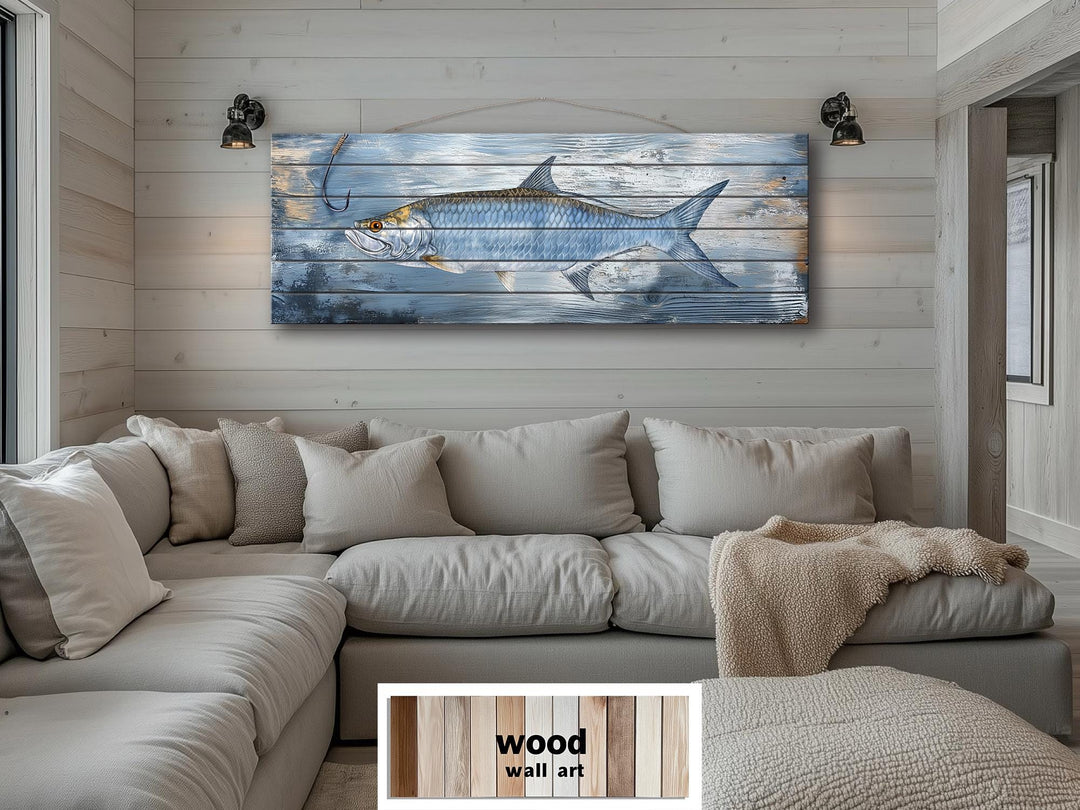 Tarpon Real Wood Wall Art – Long Horizontal Coastal Fishing Sign
