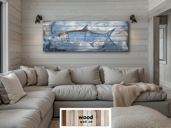 Tarpon Real Wood Wall Art – Long Horizontal Coastal Fishing Sign