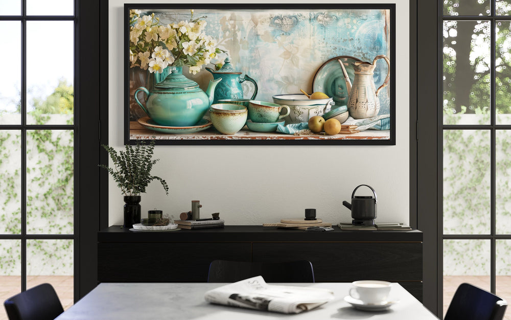 Teal Kitchenware Farmhouse Kitchen Framed Canvas Wall Art