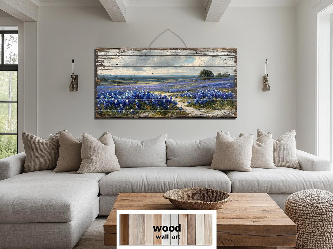 Texas Bluebonnet Field Distressed Wood Wall Art