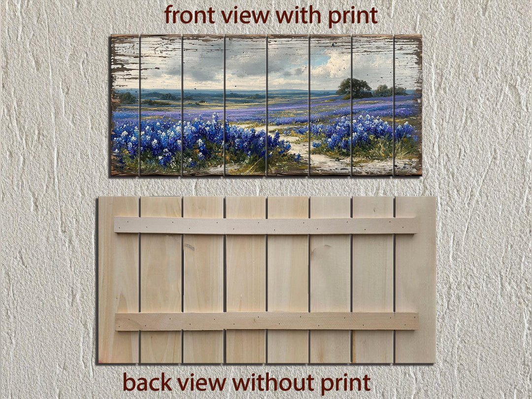 Texas Bluebonnet Field Distressed Wood Wall Art