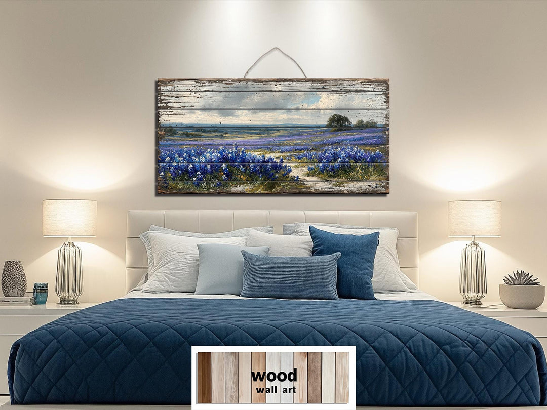Texas Bluebonnet Field Distressed Wood Wall Art