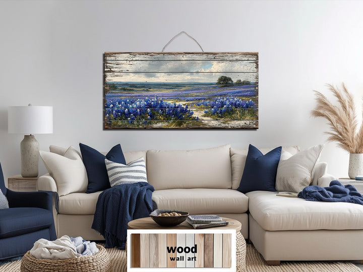 Texas Bluebonnet Field Distressed Wood Wall Art