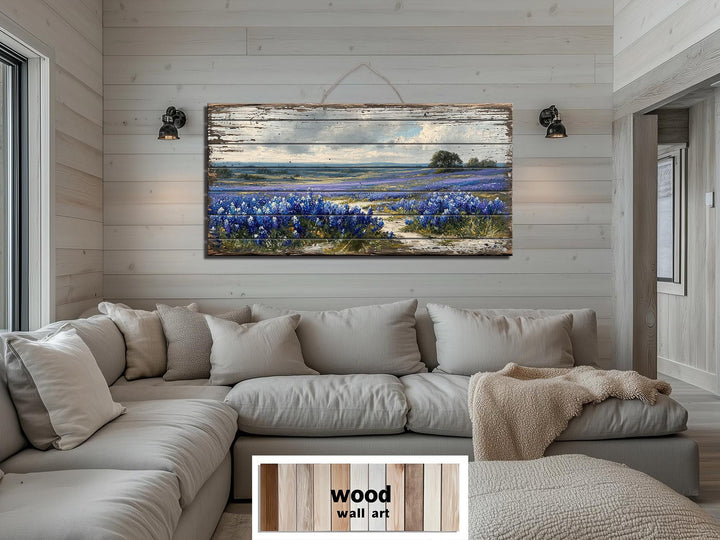Texas Bluebonnet Field Distressed Wood Wall Art