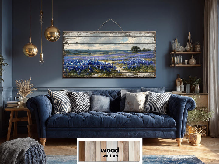 Texas Bluebonnet Field Distressed Wood Wall Art