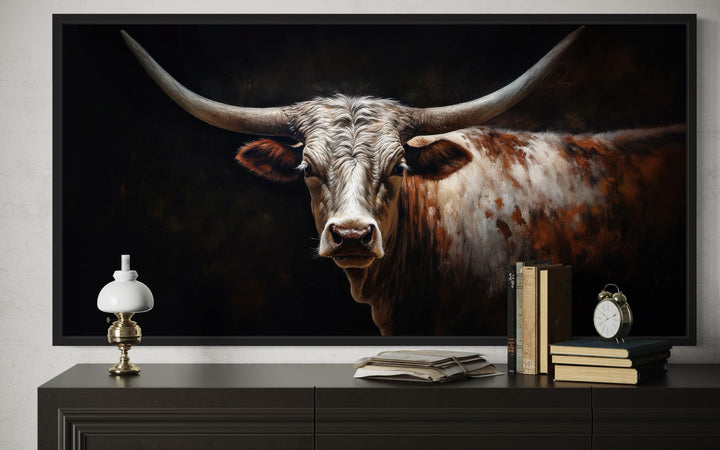 Texas Longhorn Cow Oil Painting Canvas Wall Art Print