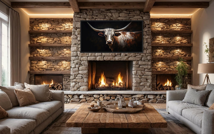 Texas Longhorn Cow Oil Painting Canvas Wall Art Print